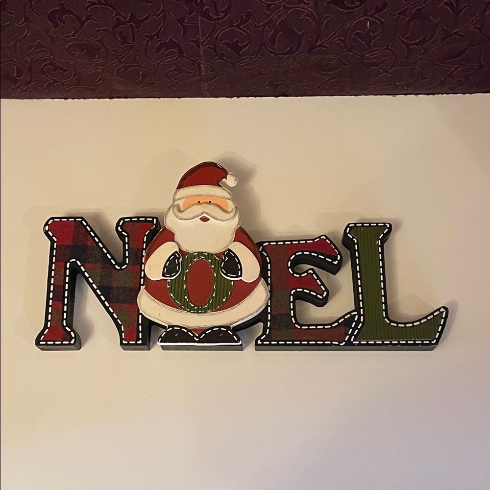 Festive 12”x 4” Noel Sign with Santa - Red and Green